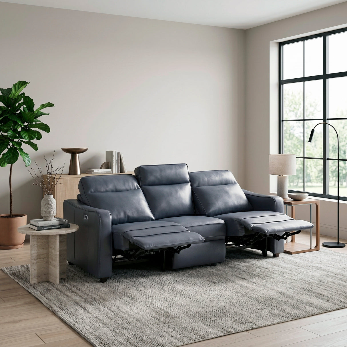 Equinox Navy Power Double Reclining Sofa with Curved Track Arms by Homelegance at Eve Furniture