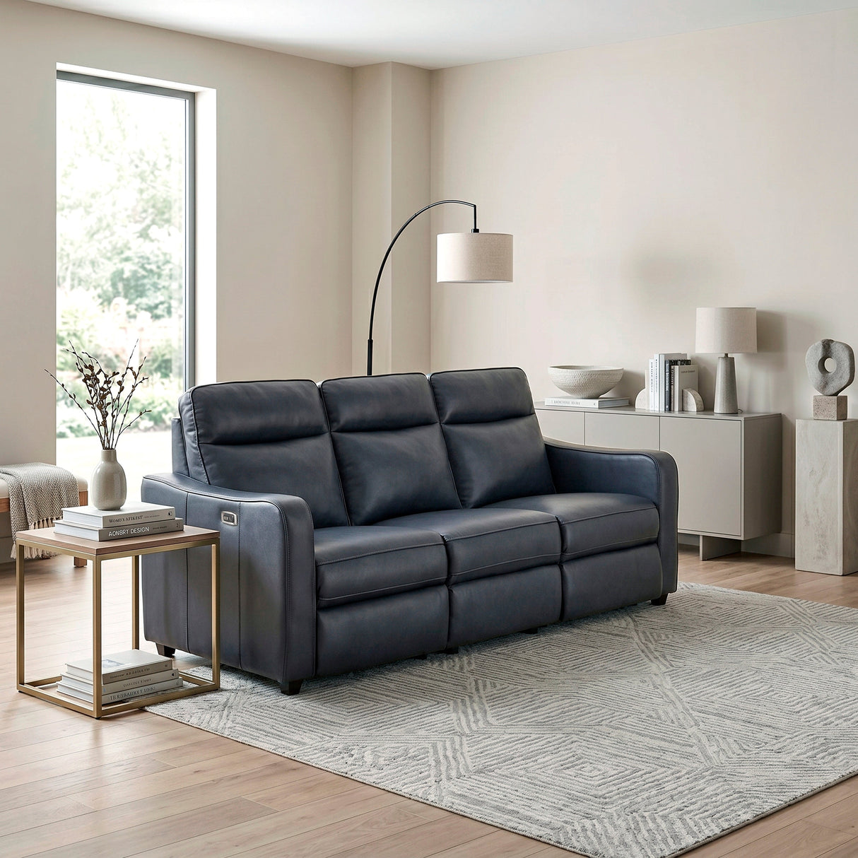 Equinox Navy Power Double Reclining Sofa with Curved Track Arms by Homelegance at Eve Furniture