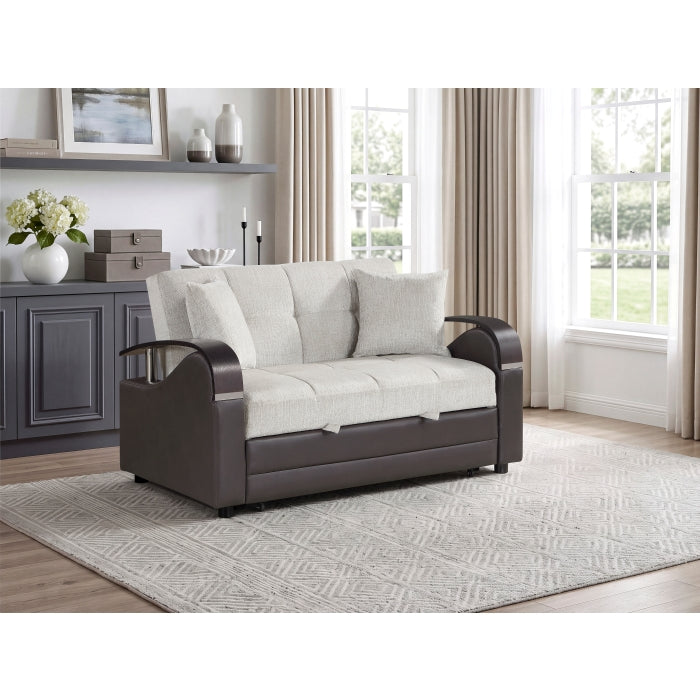 Hybrid Beige Love Seat with Pull-out Bed and Click Motion Back by Homelegance at Eve Furniture