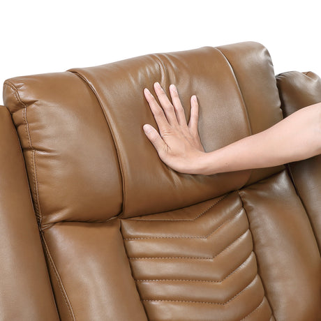Huron Brown Power Double Reclining Loveseat with Center Console, Wireless Speakers, LED and Charging Ports by Homelegance at Eve Furniture