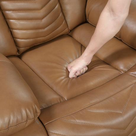 Huron Brown Power Double Reclining Loveseat with Center Console, Wireless Speakers, LED and Charging Ports by Homelegance at Eve Furniture