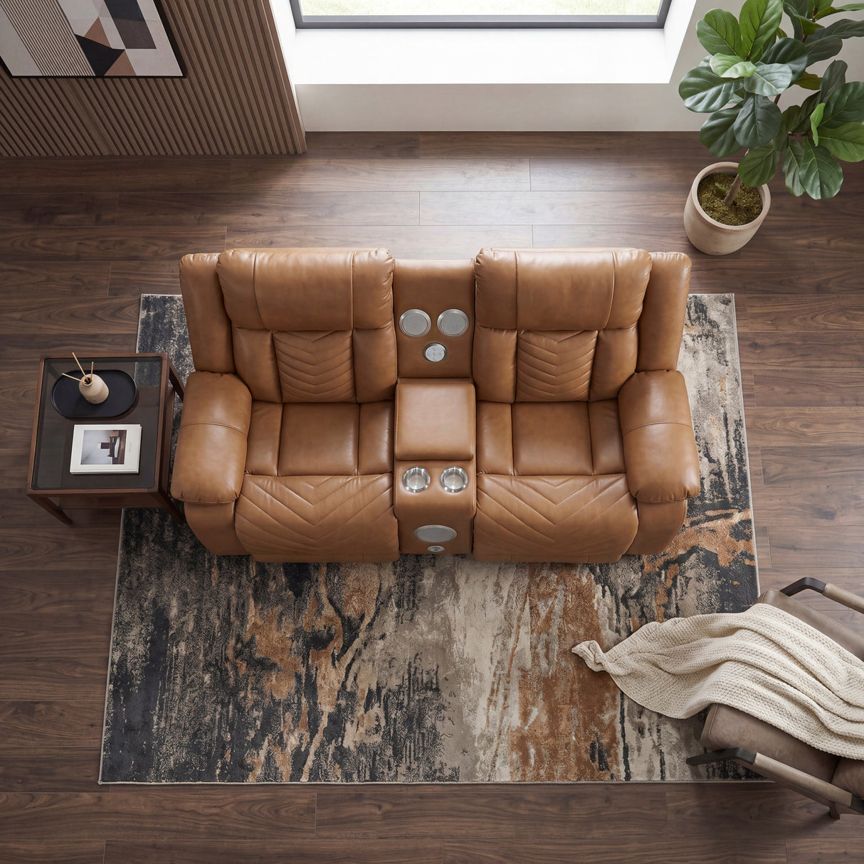 Huron Brown Power Double Reclining Loveseat with Center Console, Wireless Speakers, LED and Charging Ports by Homelegance at Eve Furniture