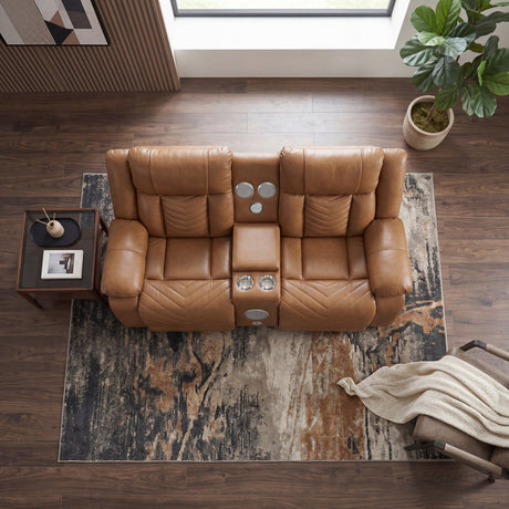 Huron Brown Power Double Reclining Loveseat with Center Console, Wireless Speakers, LED and Charging Ports by Homelegance at Eve Furniture