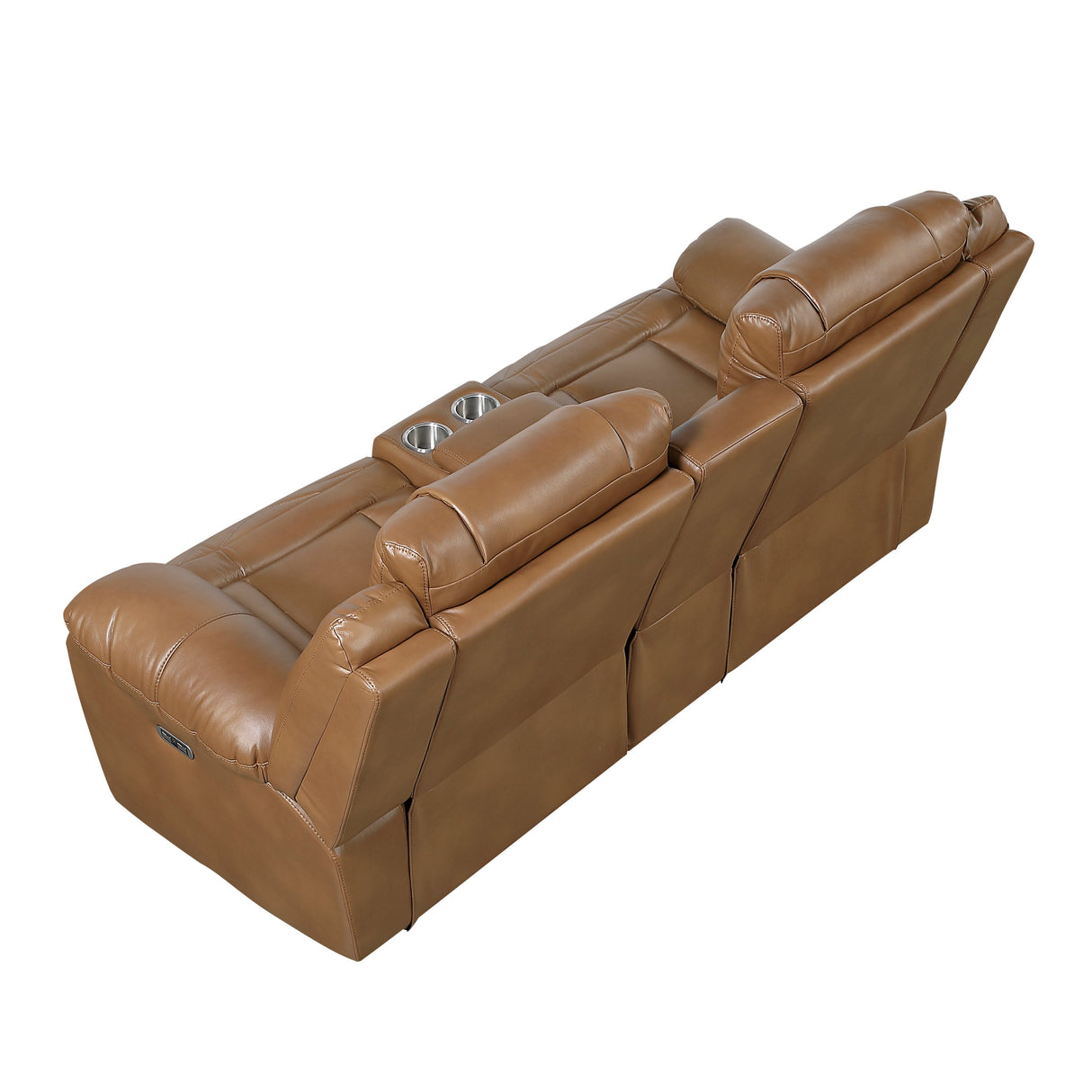 Huron Brown Power Double Reclining Loveseat with Center Console, Wireless Speakers, LED and Charging Ports by Homelegance at Eve Furniture