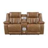 Huron Brown Power Double Reclining Loveseat with Center Console, Wireless Speakers, LED and Charging Ports by Homelegance at Eve Furniture