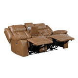 Huron Brown Power Double Reclining Loveseat with Center Console, Wireless Speakers, LED and Charging Ports by Homelegance at Eve Furniture