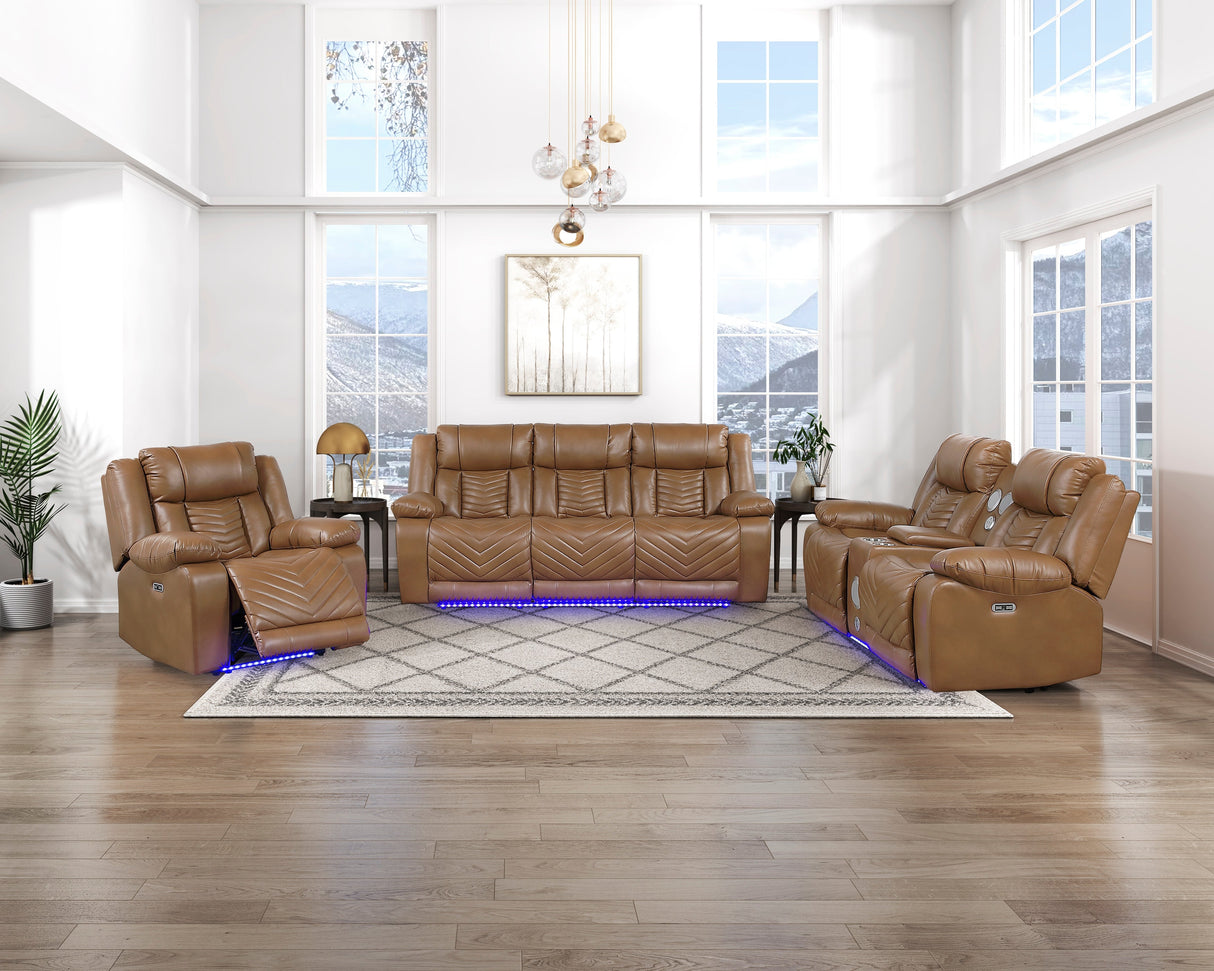 Huron Brown Power Reclining Chair with LED and Charging Ports by Homelegance at Eve Furniture