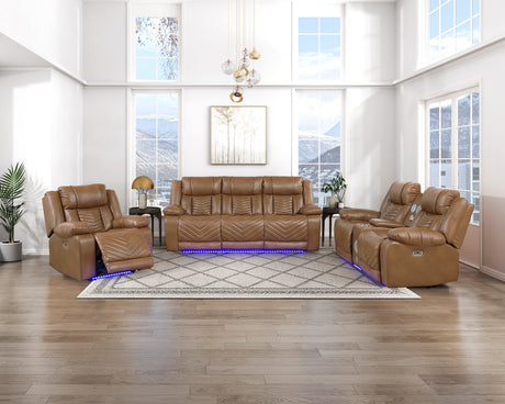 Huron Brown Power Reclining Chair with LED and Charging Ports by Homelegance at Eve Furniture