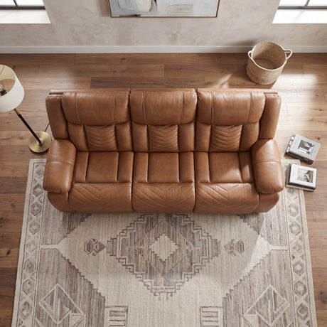 Huron Brown Power Double Reclining Sofa with Center Drop-Down Cup Holders, Wireless Charger, LED and Charging Ports by Homelegance at Eve Furniture
