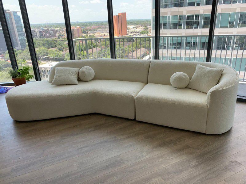 Cloe Ivory Boucle LAF Curved Sectional by Nova Furniture- Eve Furniture