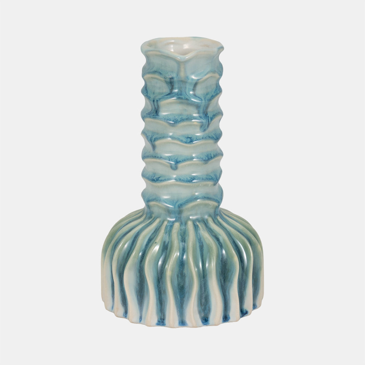 9" Coastal Ribbed Bud Vase Reactive Finish, Blue