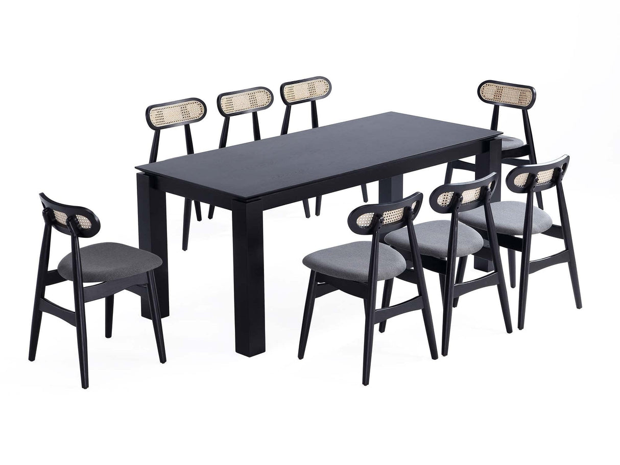 9-Piece Rockaway 70.86 Dining Set in Black with 8 Colbert Dining Chairs by Manhattan Comfort at Eve Furniture
