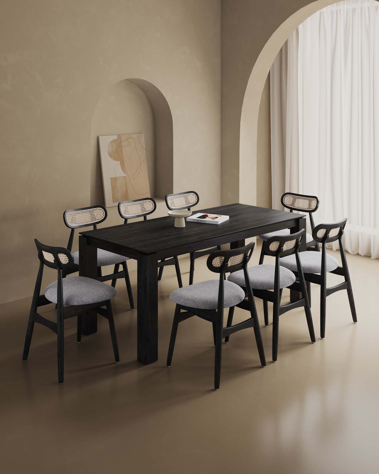 9-Piece Rockaway 70.86 Dining Set in Black with 8 Paragon 1.0 Dining Chairs by Manhattan Comfort at Eve Furniture