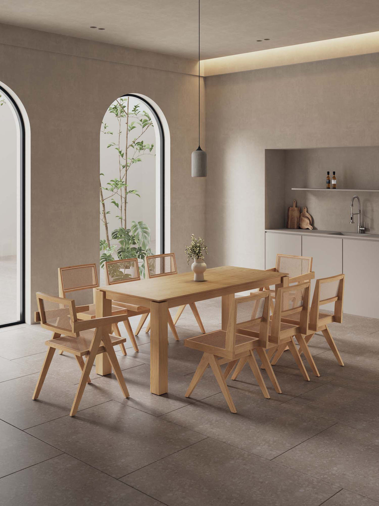 9-Piece Rockaway 70.86 Dining Set in Nature with 8 Hamlet Side and Arm Chairs by Manhattan Comfort at Eve Furniture