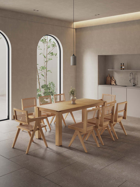 9-Piece Rockaway 70.86 Dining Set in Nature with 8 Hamlet Side and Arm Chairs by Manhattan Comfort at Eve Furniture