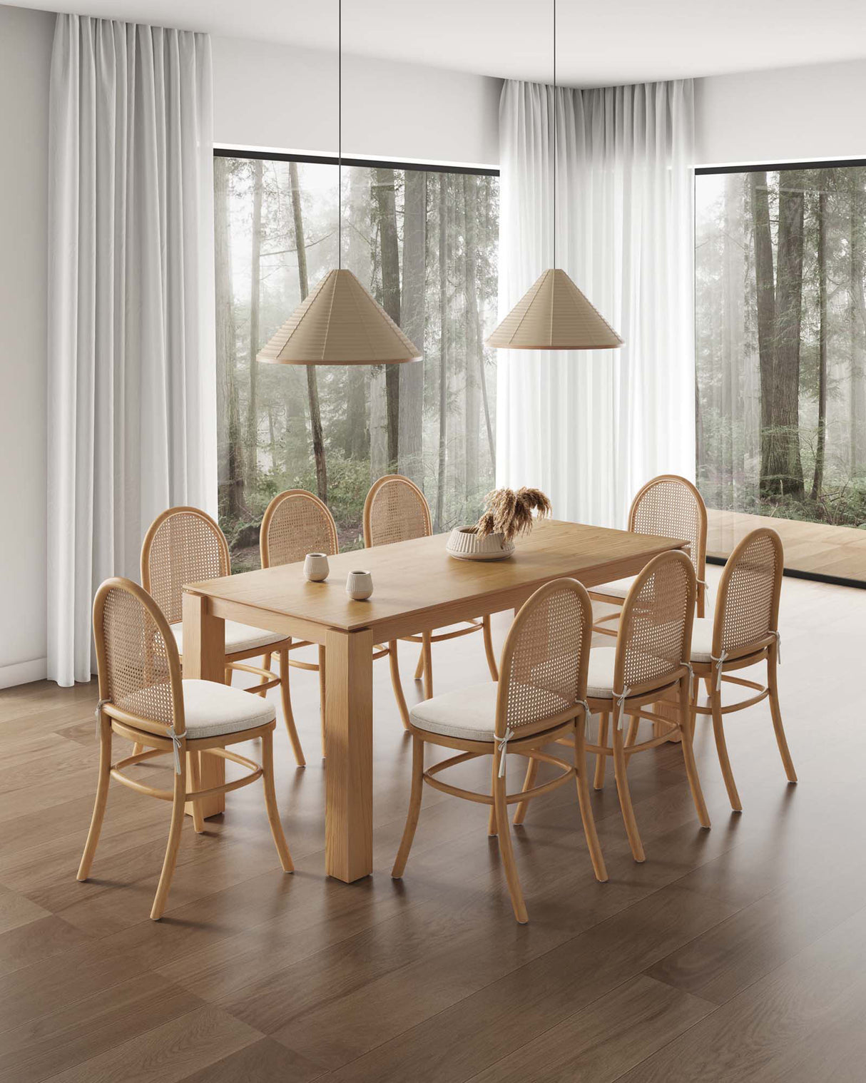 9-Piece Rockaway 70.86 Dining Set in Nature with 8 Paragon 1.0 Dining Chairs by Manhattan Comfort at Eve Furniture