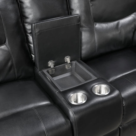 Maverick Black Double Reclining Love Seat with Center Console by Homelegance at Eve Furniture