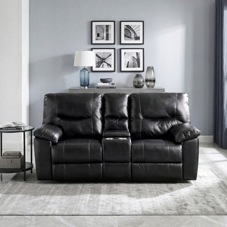 Maverick Black Double Reclining Love Seat with Center Console by Homelegance at Eve Furniture
