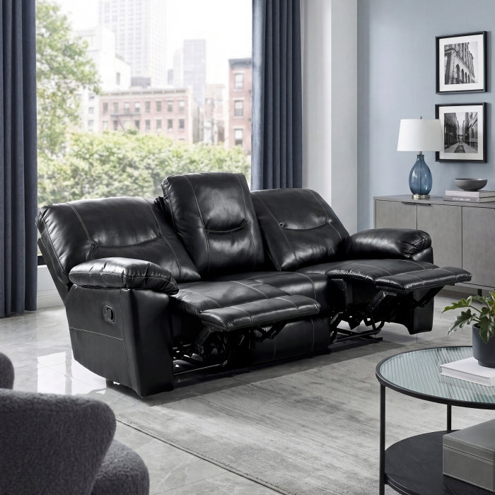 Maverick Black Double Reclining Sofa with Drop-Down Cup Holders by Homelegance at Eve Furniture