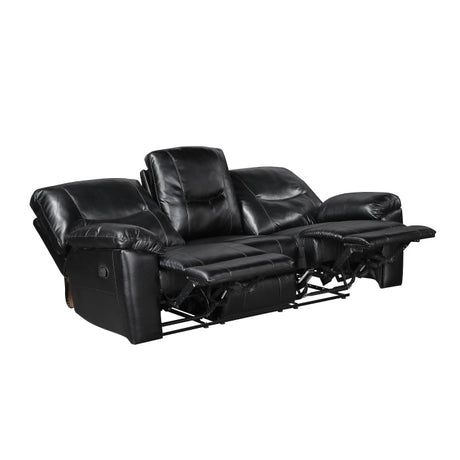 Maverick Black Double Reclining Sofa with Drop-Down Cup Holders by Homelegance at Eve Furniture