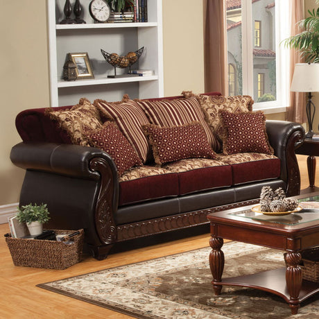 Franklin Burgundy/Espresso Sofa by Furniture of America at Eve Furniture