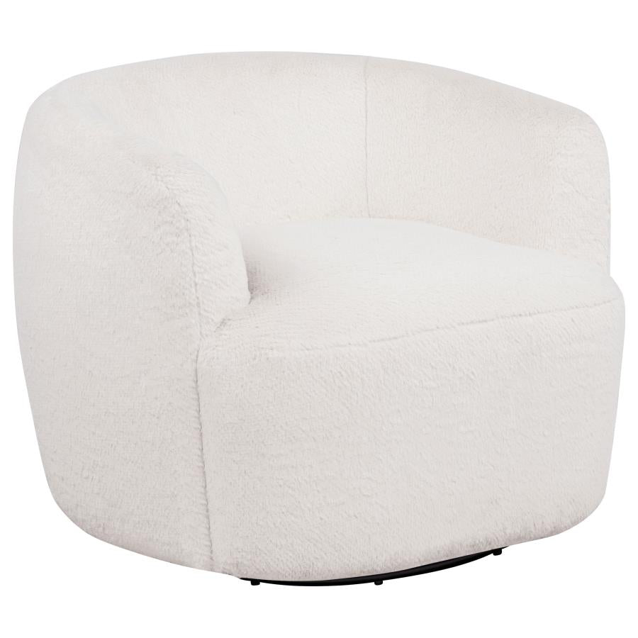 Hudson Faux Fur Swivel Accent Chair Ecru by Coaster at Eve Furniture
