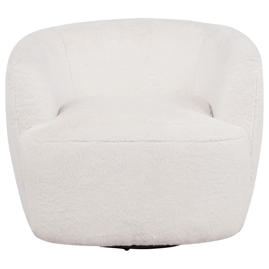 Hudson Faux Fur Swivel Accent Chair Ecru by Coaster at Eve Furniture