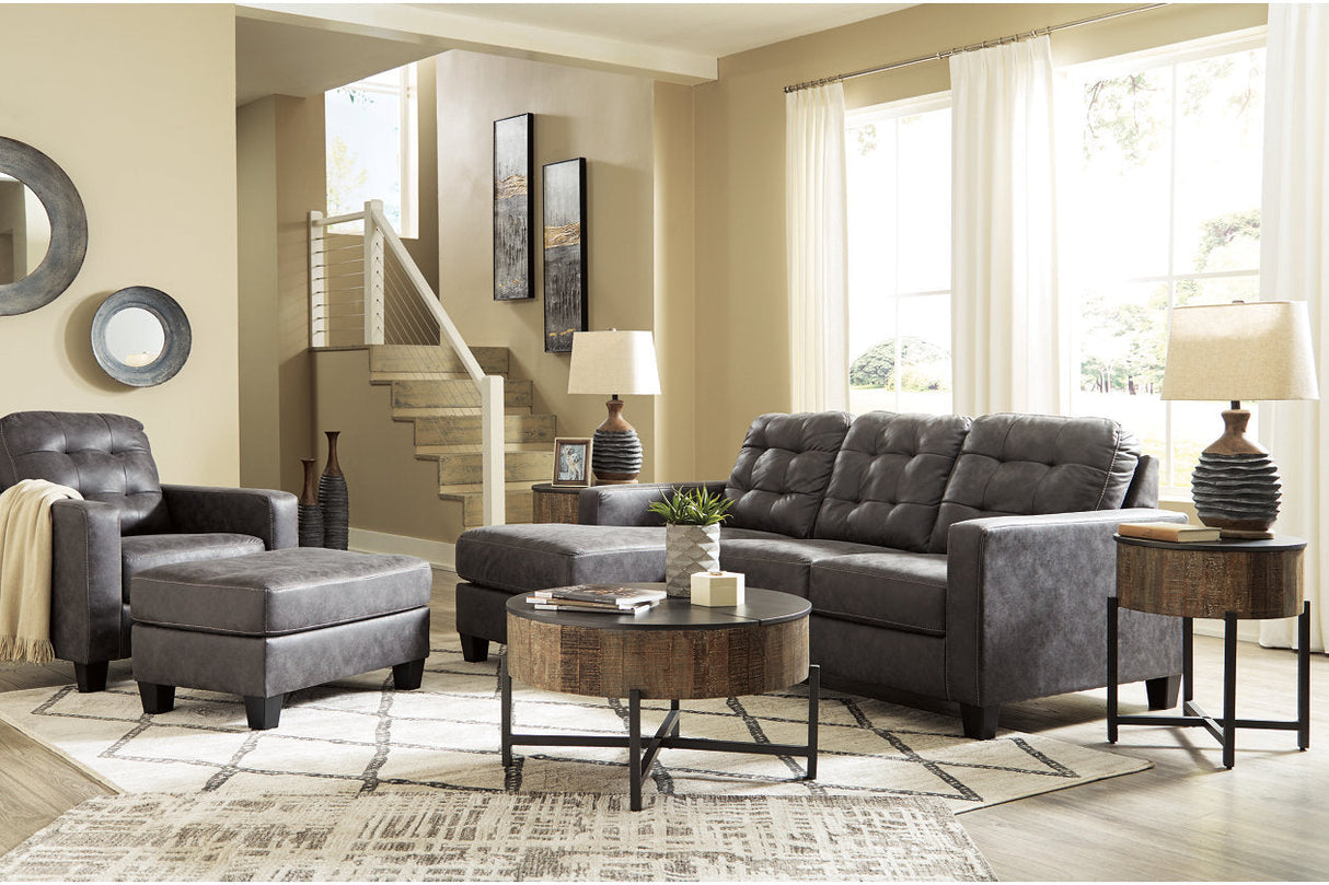 Venaldi Gunmetal Sofa Chaise, Chair, and Ottoman