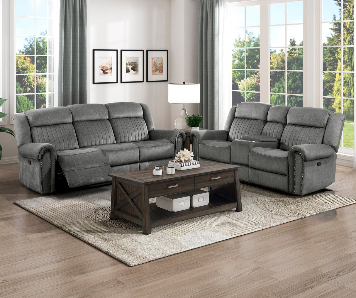 Brennen Charcoal Double Reclining Loveseat with Center Console