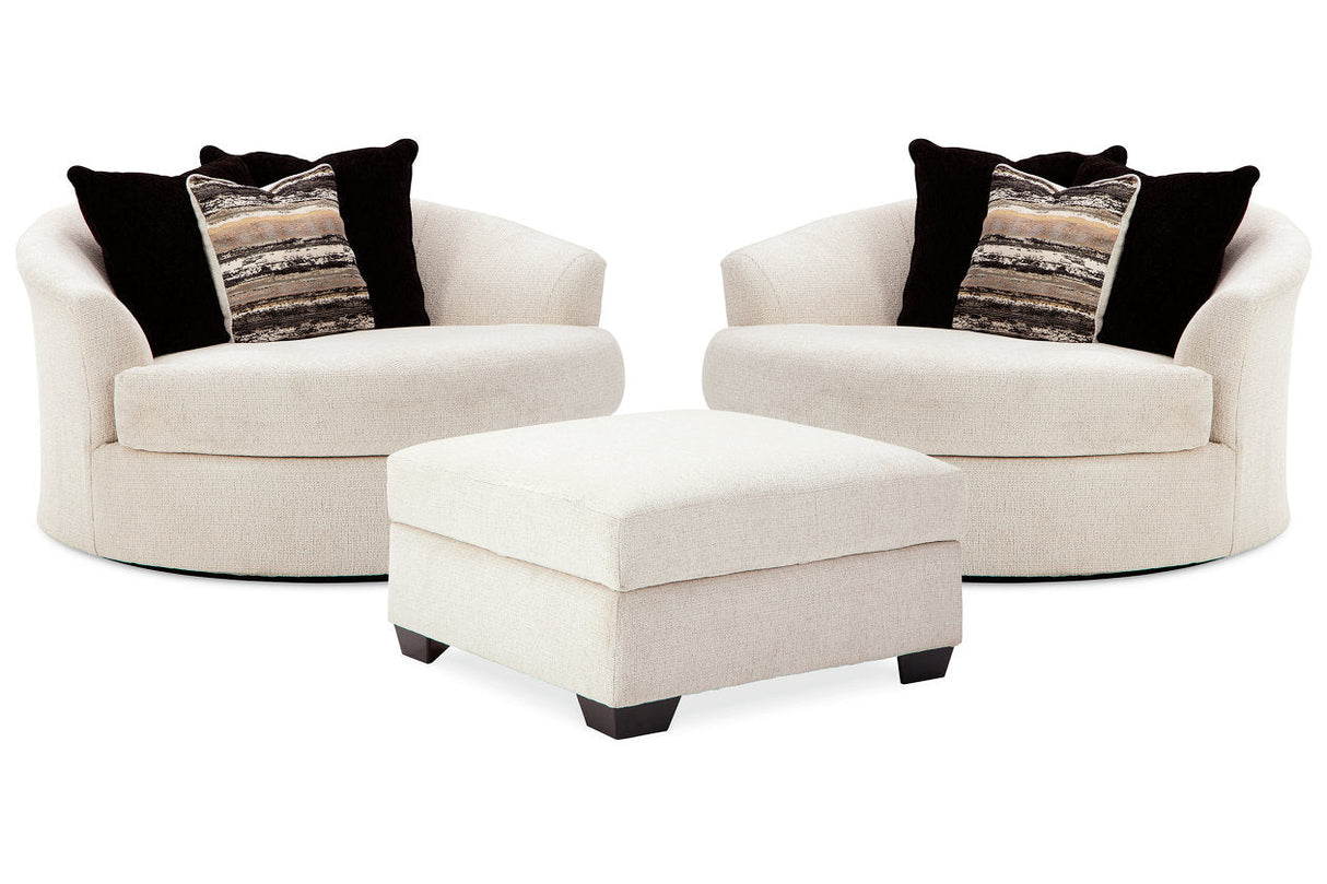 Cambri Snow 2 Oversized Swivel Chairs and Ottoman