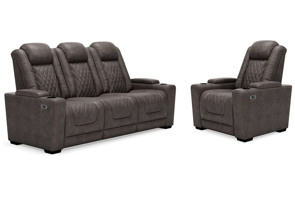 HyllMont Gray Power Reclining Sofa and Power Recliner