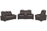 HyllMont Gray Power Reclining Sofa, Loveseat and Recliner