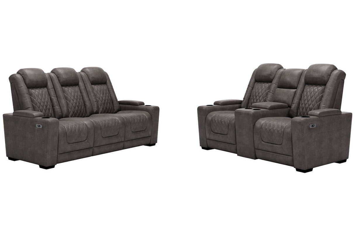 HyllMont Gray Power Reclining Sofa and Loveseat