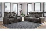 HyllMont Gray Power Reclining Sofa and Loveseat