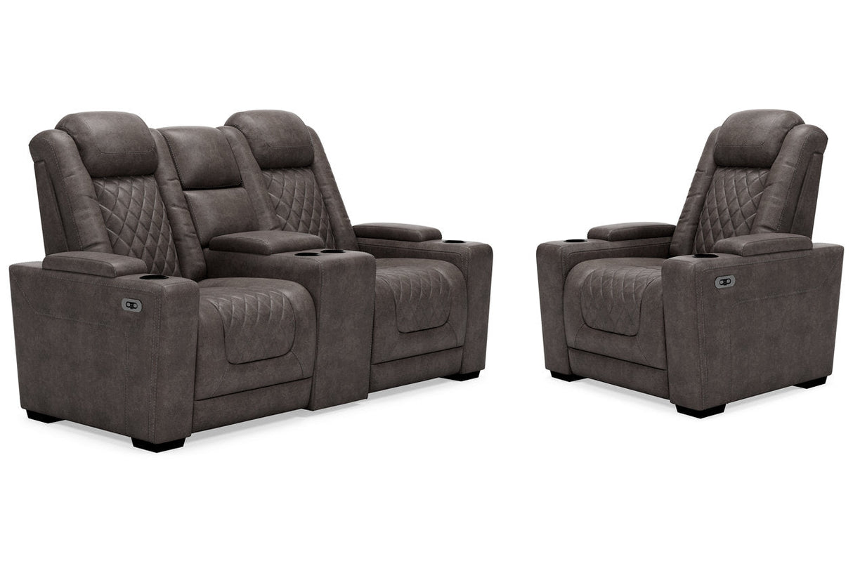 HyllMont Gray Power Reclining Loveseat and Power Recliner