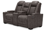 HyllMont Gray Power Reclining Loveseat with Console