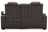 HyllMont Gray Power Reclining Loveseat with Console