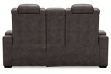 HyllMont Gray Power Reclining Loveseat with Console