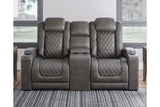 HyllMont Gray Power Reclining Loveseat with Console