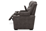 HyllMont Gray Power Reclining Loveseat with Console