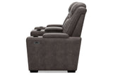 HyllMont Gray Power Reclining Loveseat with Console