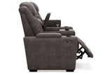 HyllMont Gray Power Reclining Loveseat with Console