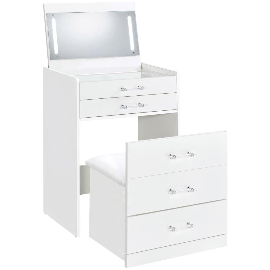 Danbury White High Gloss 3-drawer Makeup Vanity & Stool Set