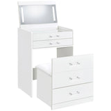 Danbury White High Gloss 3-drawer Makeup Vanity & Stool Set