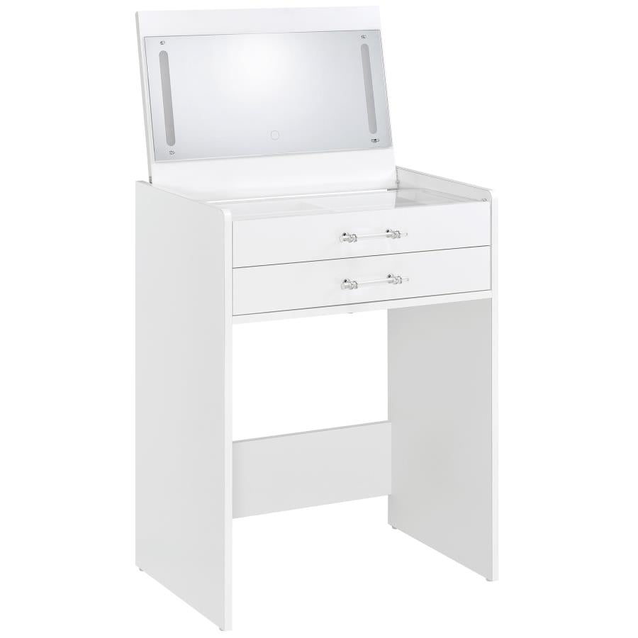 Danbury White High Gloss 3-drawer Makeup Vanity & Stool Set
