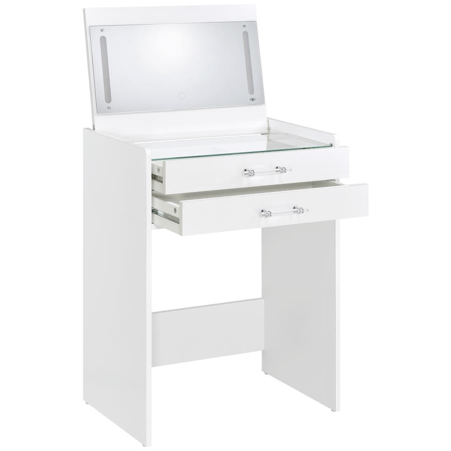 Danbury White High Gloss 3-drawer Makeup Vanity & Stool Set