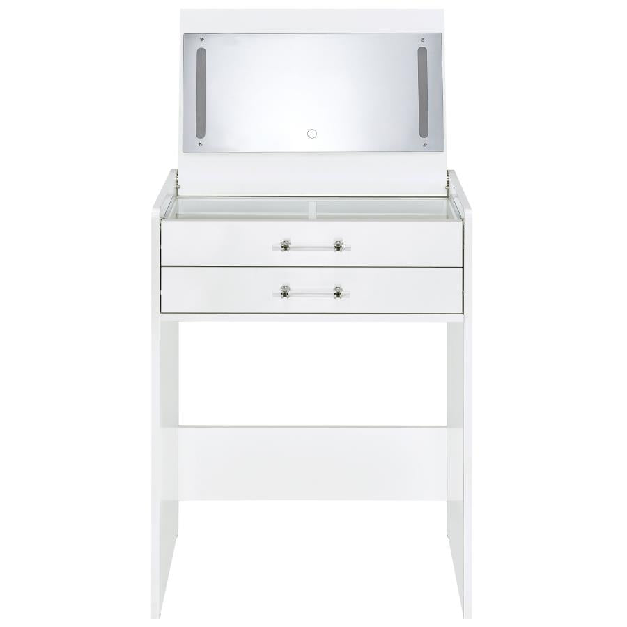 Danbury White High Gloss 3-drawer Makeup Vanity & Stool Set