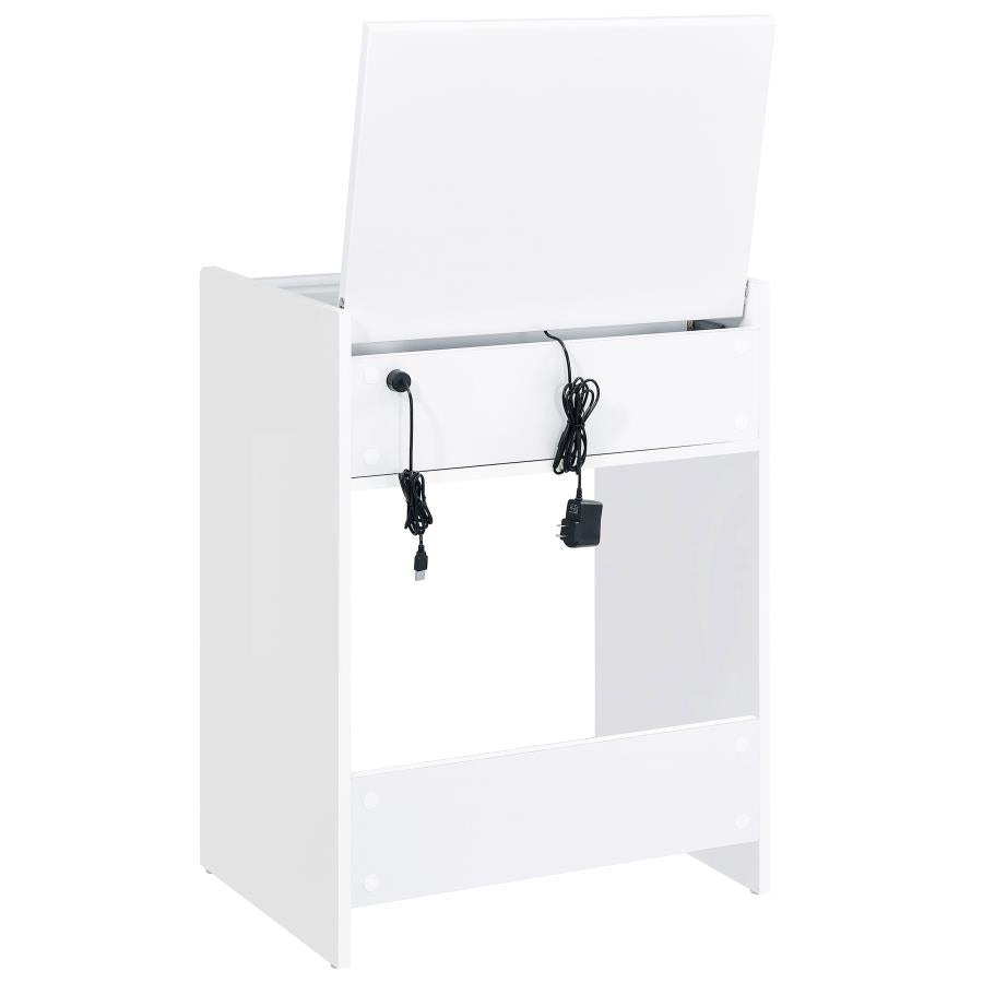 Danbury White High Gloss 3-drawer Makeup Vanity & Stool Set