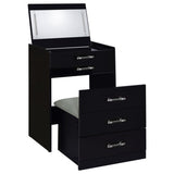 Danbury Black High Gloss 3-drawer Makeup Vanity & Stool Set