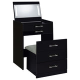 Danbury Black High Gloss 3-drawer Makeup Vanity & Stool Set